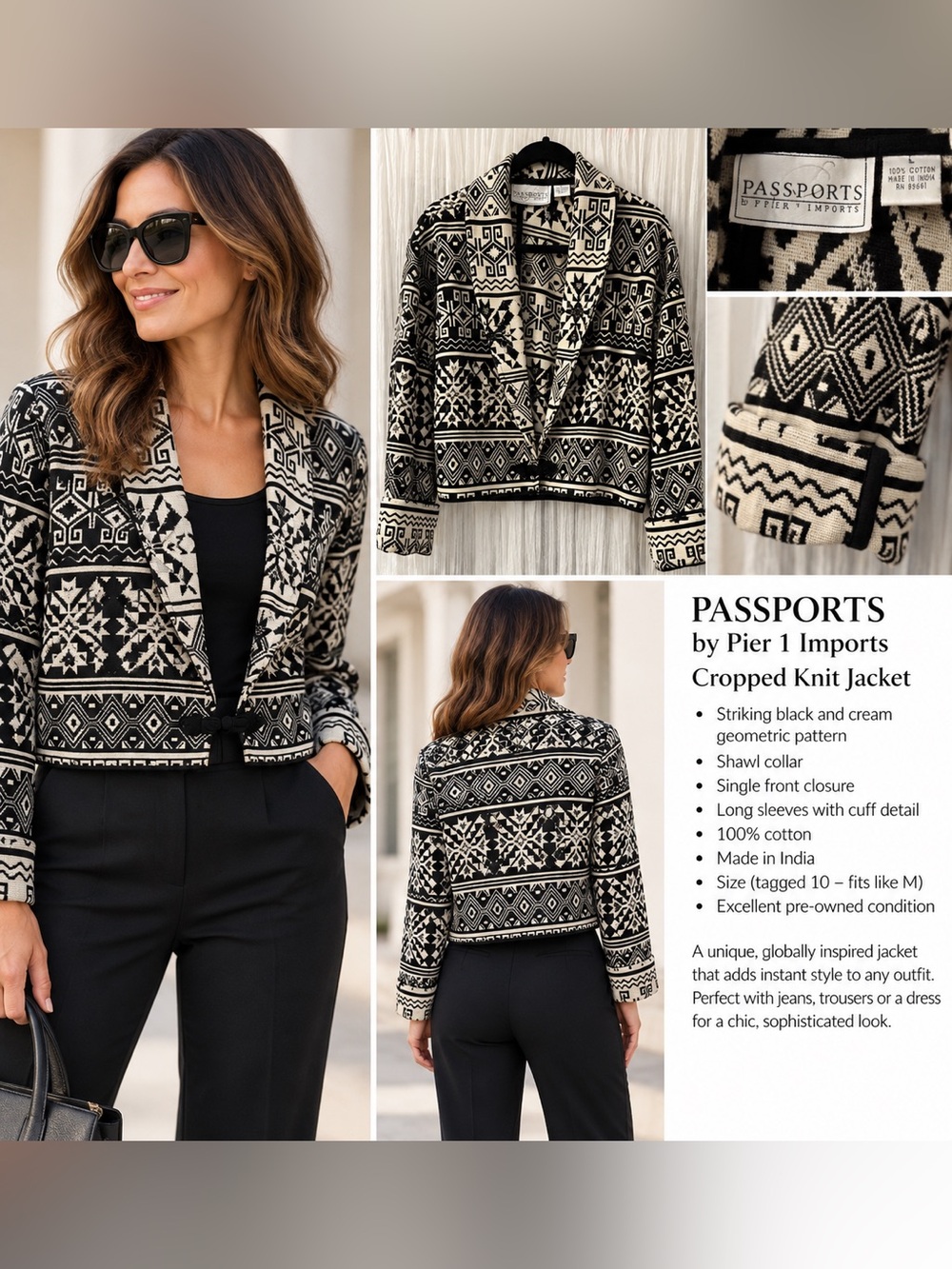 PASSPORTS by Pier 1 Imports Black & Cream Geometric Jacket – 100% Cotton